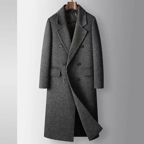 Sobretudo masculino longo em lã  com abotoamento duplo e forro interno removível acolchoado para inverno sofisticado
