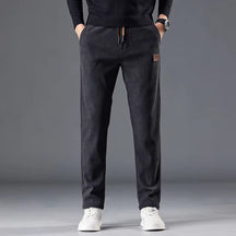 Calça masculina de veludo cotelê com cintura elástica e cordão ajustável, modelo reto para outono e inverno