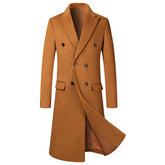 Sobretudo masculino longo em lã com abotoamento duplo e lapela clássica elegante para inverno