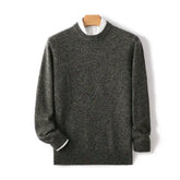 Suéter masculino cinza mescla em lã e cashmere com gola careca e textura elegante para inverno