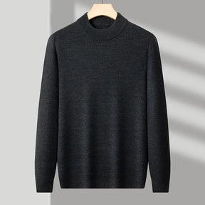 Suéter masculino gola alta em malha tricot dobrado em caixa preta com visual elegante para outono e inverno