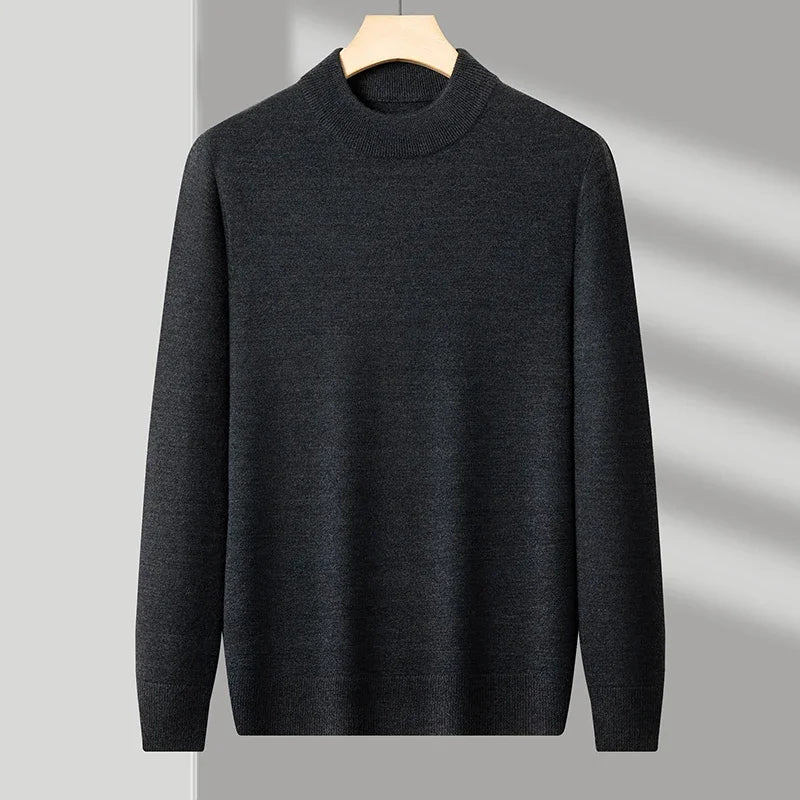 Suéter masculino gola alta em malha tricot dobrado em caixa preta com visual elegante para outono e inverno