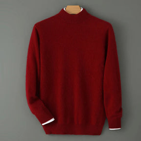 Suéter masculino gola alta em mink cashmere com textura felpada e acabamento premium para inverno