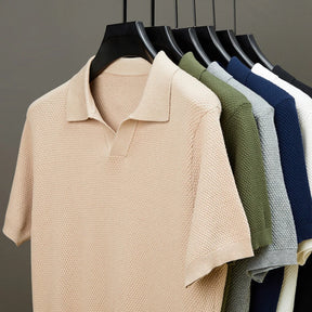 Polo Masculina Respirável em Algodão Texturizado