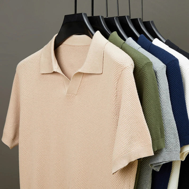 Polo Masculina Respirável em Algodão Texturizado