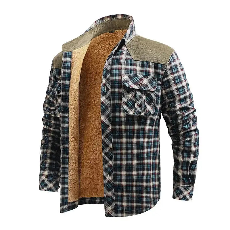 Camisa flanela masculina xadrez forrada para inverno 