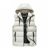 colete masculino acolchoado claro com capuz removível e bolsos com zíper ideal para inverno e uso casual