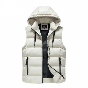 colete masculino acolchoado claro com capuz removível e bolsos com zíper ideal para inverno e uso casual
