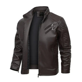 jaqueta masculina estilo couro biker com detalhes matelassê nos ombros