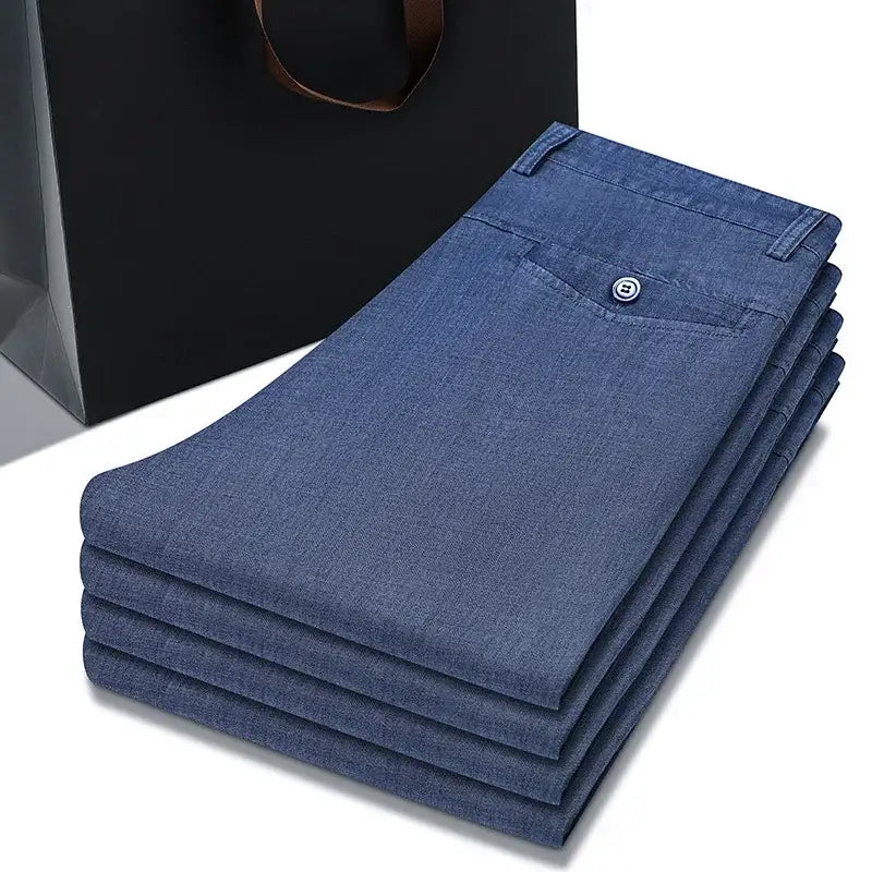 Calça Jeans Masculina Reta Leve em Algodão Denim