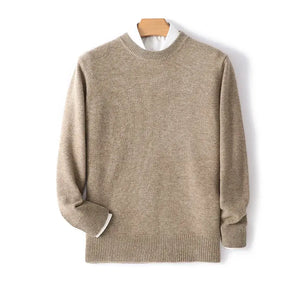 Suéter masculino em lã e cashmere com gola careca e textura elegante para inverno