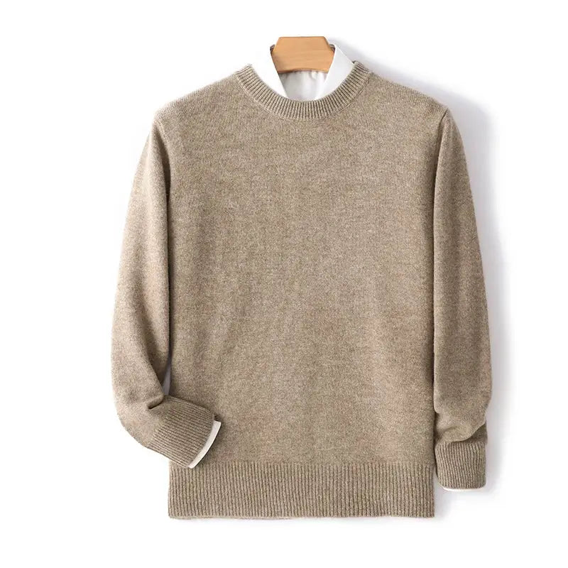 Suéter masculino em lã e cashmere com gola careca e textura elegante para inverno