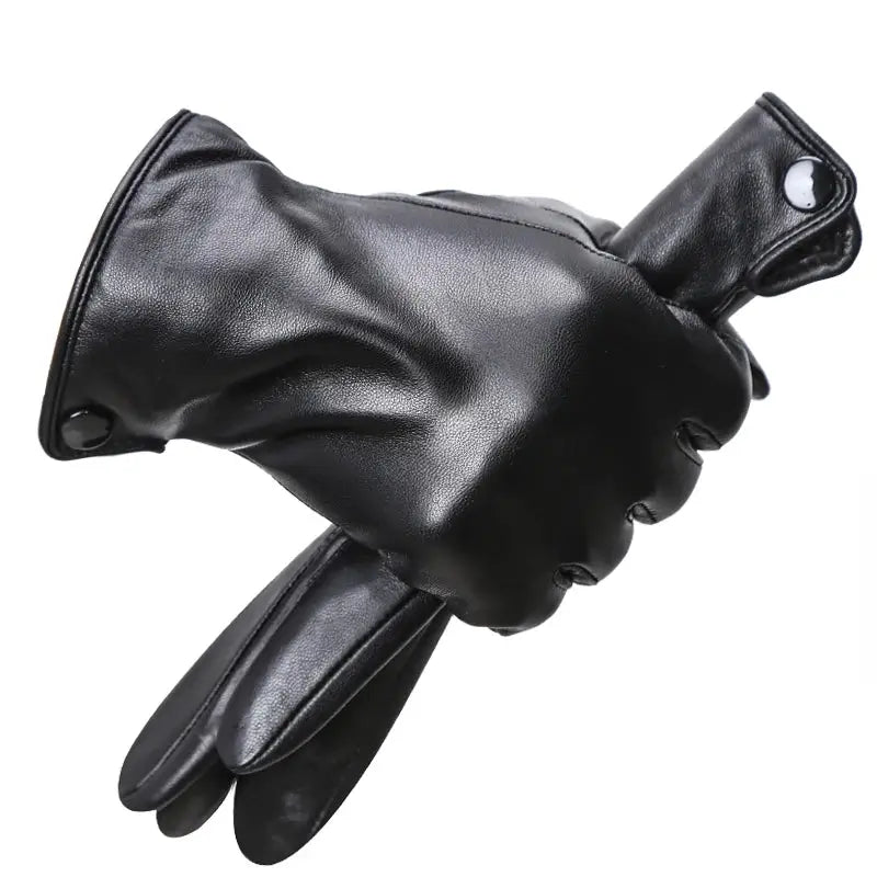 Luva masculina em couro premium com acabamento elegante e proteção térmica para inverno.