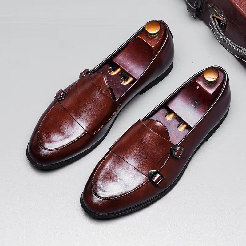 Sapato Masculino Monk Strap Em Couro Polido