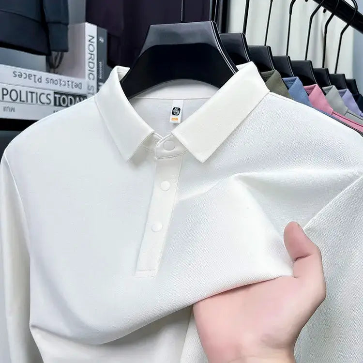Camisa Polo Masculina Milano SilkBlend – Manga Longa Respirável Elegante