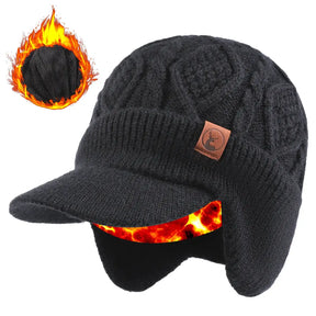 Gorro em tricô premium com aba frontal, proteção para orelhas e forro térmico quente