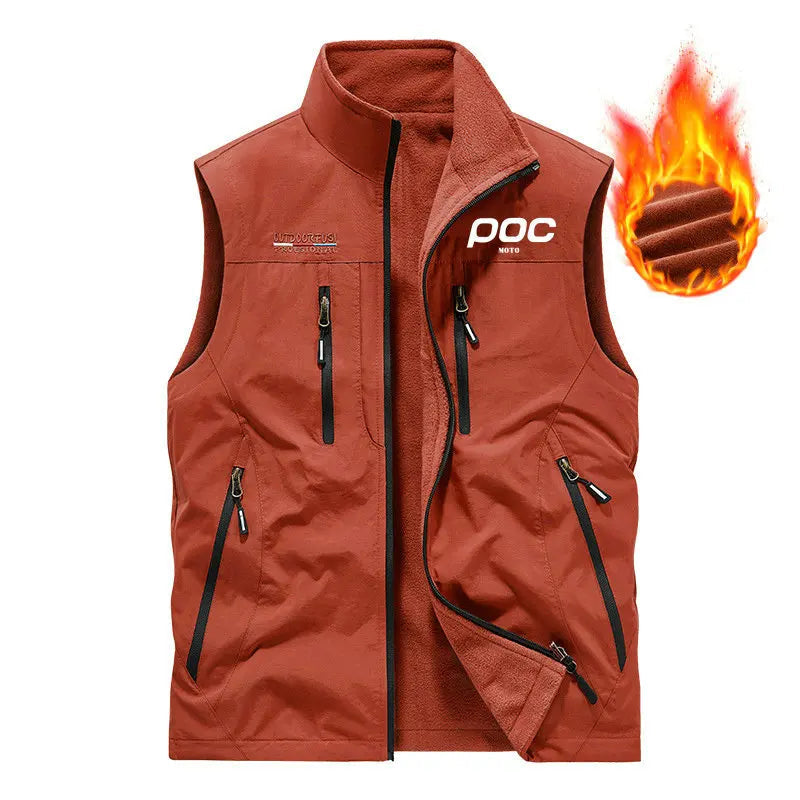 colete masculino fleece preto dupla face com múltiplos bolsos e zíper ideal para inverno e atividades ao ar livre