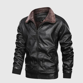 jaqueta masculina estilo couro biker com gola alta e bolsos frontais