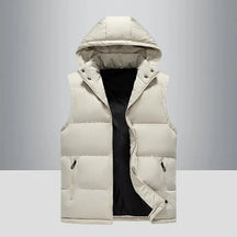 colete masculino puffer branco com capuz e zíper frontal estilo moderno e quente para inverno