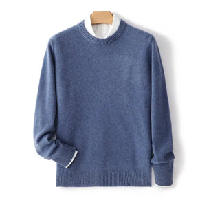Suéter masculino em lã e cashmere com gola careca e textura elegante para inverno