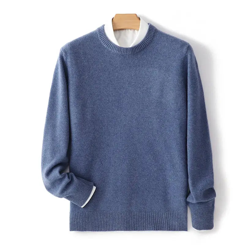 Suéter masculino em lã e cashmere com gola careca e textura elegante para inverno