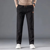 Calça masculina de veludo cotelê com cintura elástica e cordão ajustável, modelo reto para outono e inverno