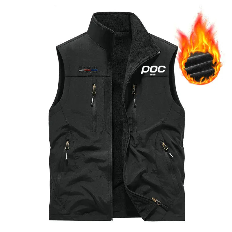 colete masculino fleece preto dupla face com múltiplos bolsos e zíper ideal para inverno e atividades ao ar livre