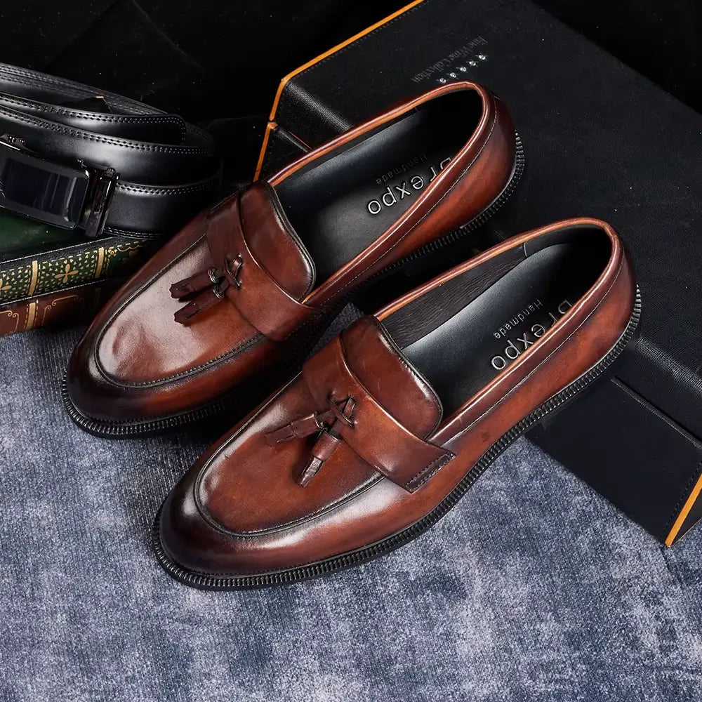Sapato Masculino Loafer Em Couro Com Tassel