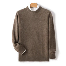 Suéter masculino em lã e cashmere com gola careca e textura elegante para inverno