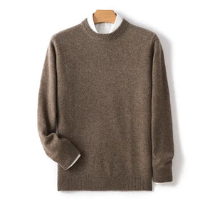 Suéter masculino em lã e cashmere com gola careca e textura elegante para inverno