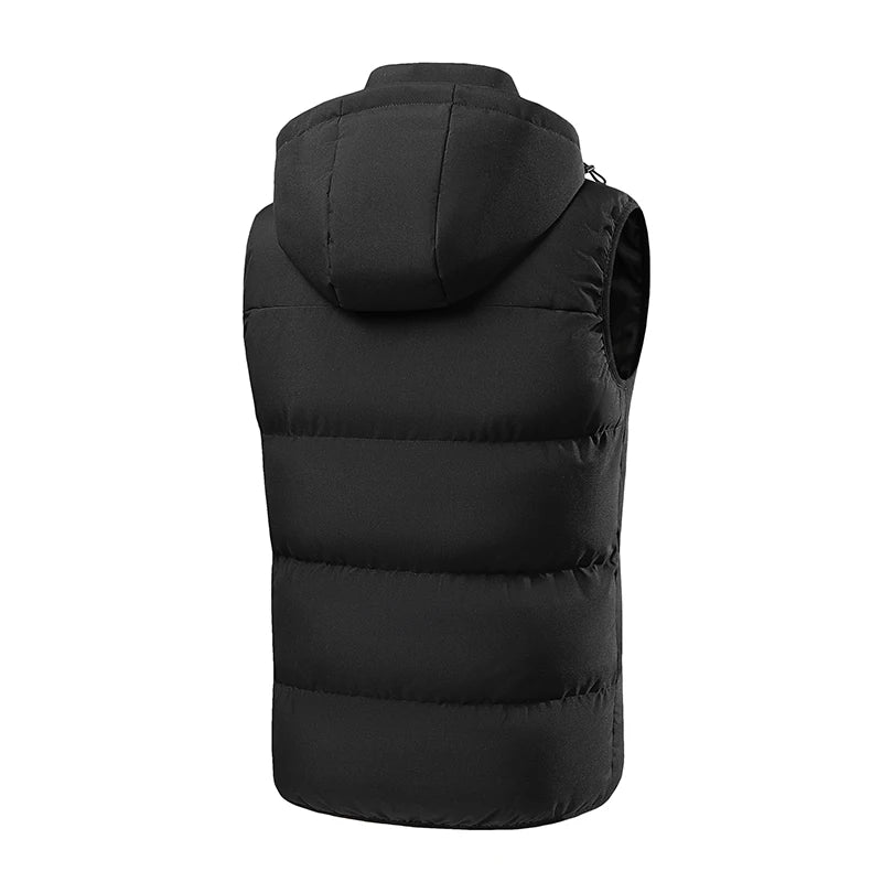 colete masculino acolchoado bicolor com capuz e zíper frontal estilo moderno para inverno