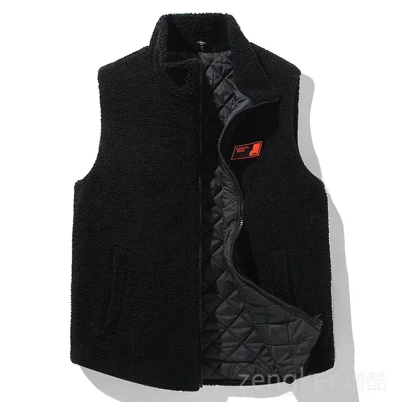 colete masculino fleece teddy bege com zíper frontal ideal para inverno e tamanhos grandes