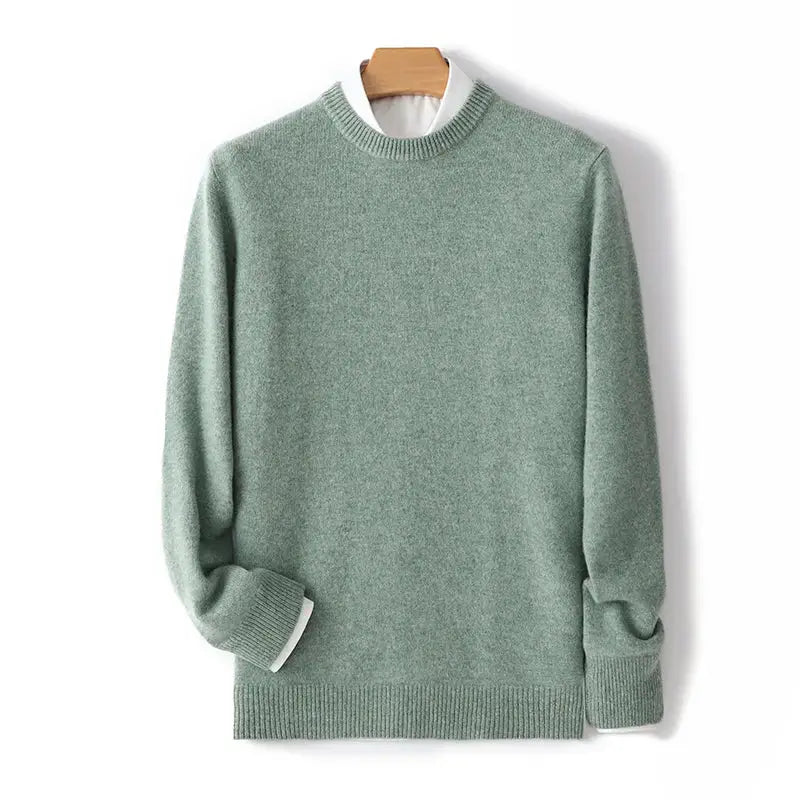 Suéter masculino em lã e cashmere com gola careca e textura elegante para inverno