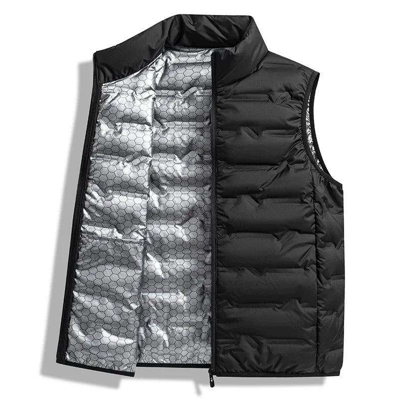 colete masculino térmico preto ultraleve com forro refletivo interno e gola alta ideal para inverno