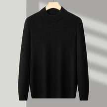 Suéter masculino gola alta em malha tricot dobrado em caixa preta com visual elegante para outono e inverno