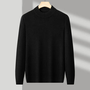 Suéter masculino gola alta em malha tricot dobrado em caixa preta com visual elegante para outono e inverno