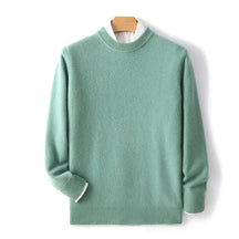 Suéter masculino em lã e cashmere com gola careca e textura elegante para inverno