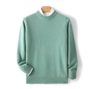 Suéter masculino em lã e cashmere com gola careca e textura elegante para inverno