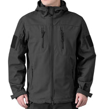 Jaqueta masculina impermeável com capuz e bolsos táticos estilo militar outdoor.