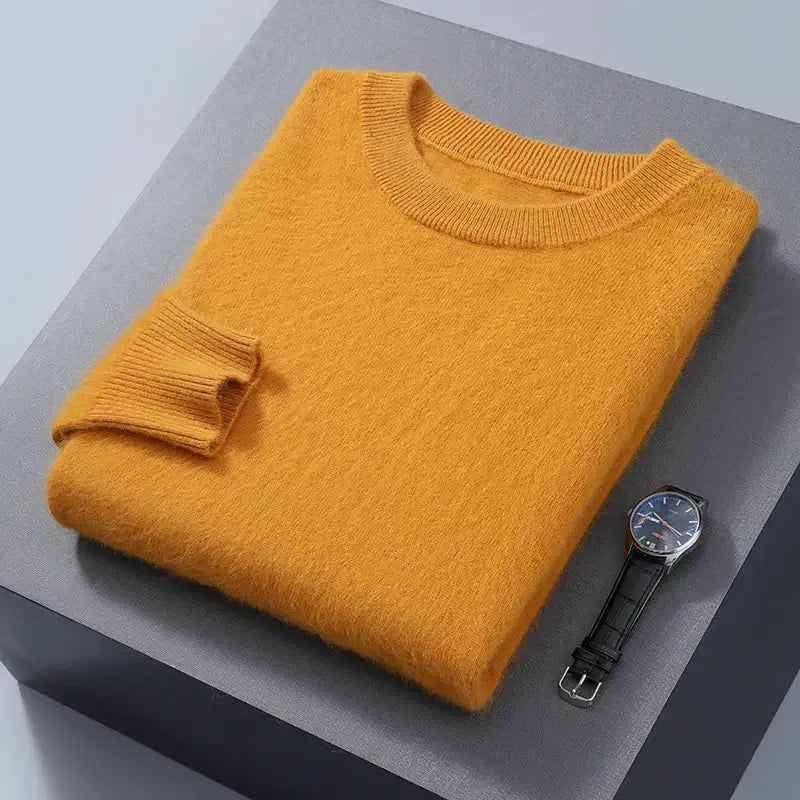 Suéter masculino  cashmere com gola careca e acabamento macio elegante para inverno