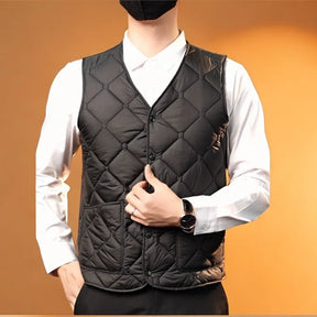 colete masculino térmico preto com botões estilo social acolchoado ideal para inverno e uso elegante