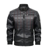 jaqueta masculina preta estilo couro bomber matelassê com zíper moderna