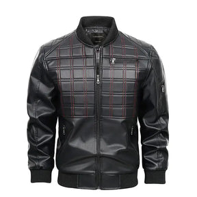 jaqueta masculina preta estilo couro bomber matelassê com zíper moderna