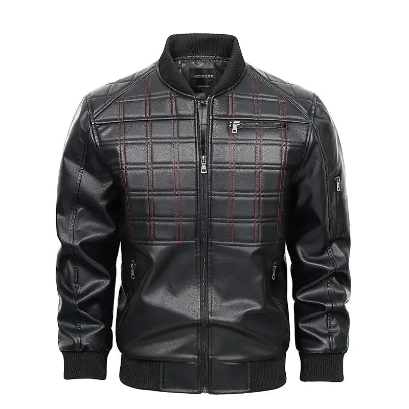 jaqueta masculina preta estilo couro bomber matelassê com zíper moderna