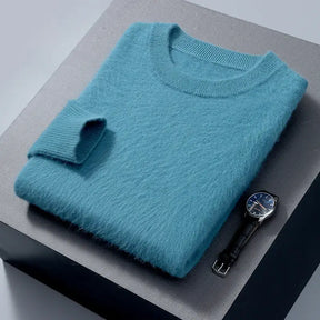 Suéter masculino  cashmere com gola careca e acabamento macio elegante para inverno