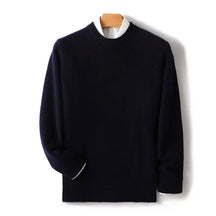 Suéter masculino em lã e cashmere com gola careca e textura elegante para inverno
