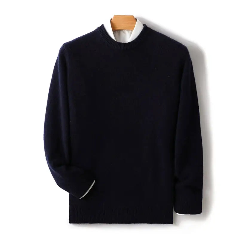 Suéter masculino em lã e cashmere com gola careca e textura elegante para inverno