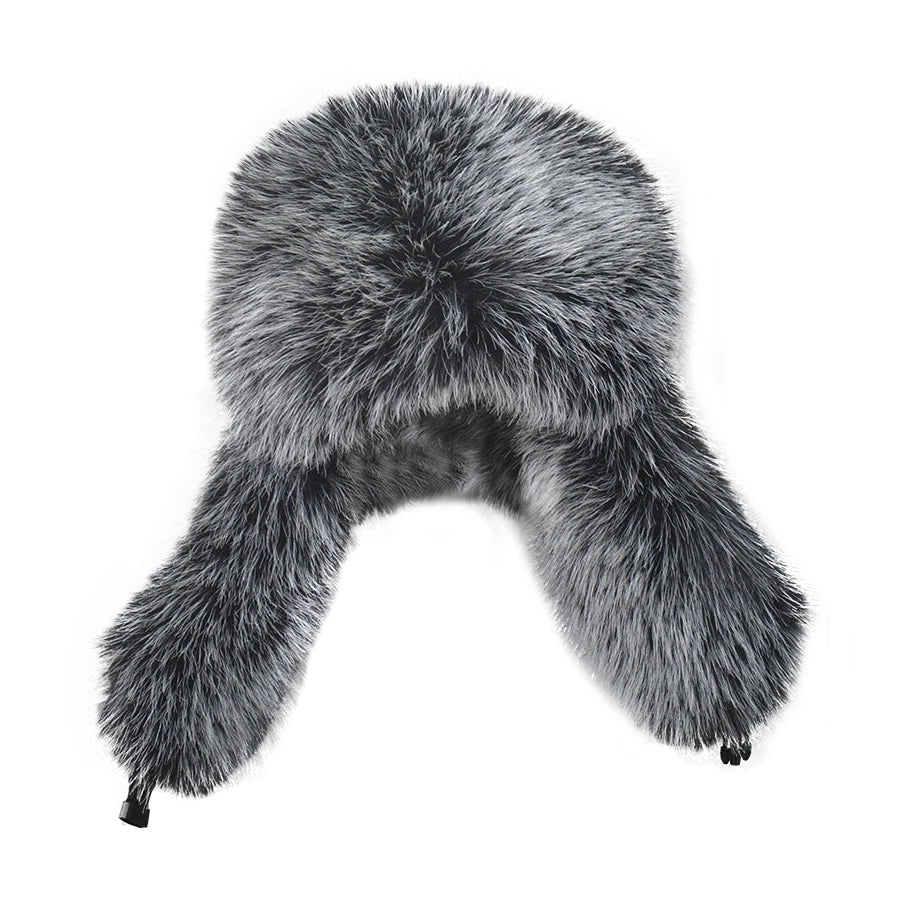 Chapéu russo masculino preto com pele sintética térmica estilo aviador para inverno e frio intenso.