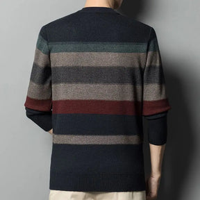 Suéter Masculin Tricô Listrado Gola Alta
