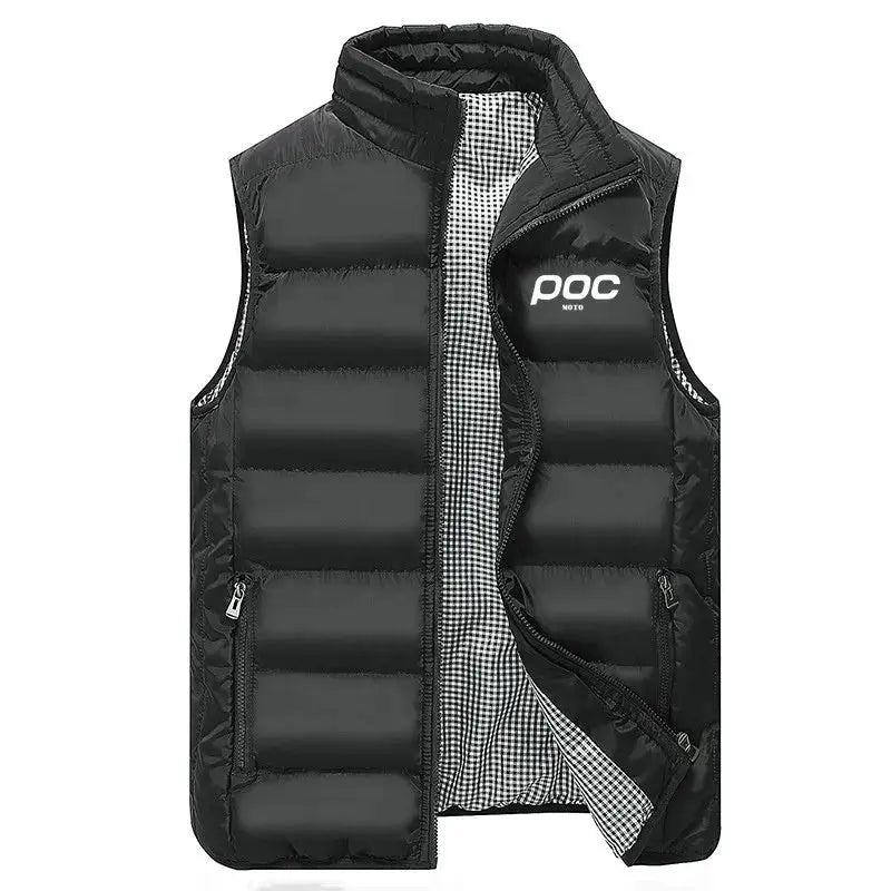 colete masculino acolchoado preto com zíper e bolsos frontais estilo casual moderno para inverno